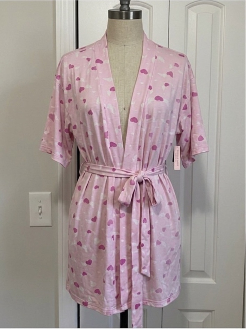 Light Pink Heart Print Women's Kimono Robe - Unbranded